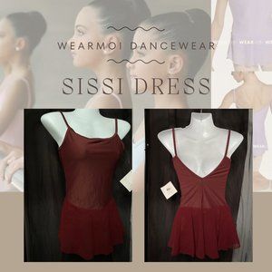 NEW Wear Moi Sissi Leotard Tulle Skirt V-back Dress Adult Maroon (Burgundy)